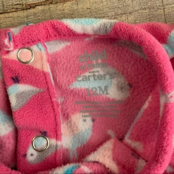 Carter’s baby girl size 12M fleece long sleeve top with birds in pink and blue - Picture 2 of 5